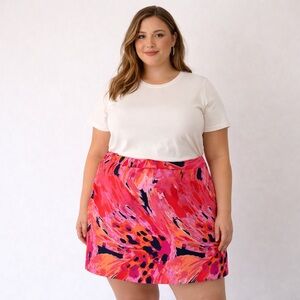 Lane Bryant Size 28 Bright Abstract Print Skirt Plus Size  Cotton Pink Orange